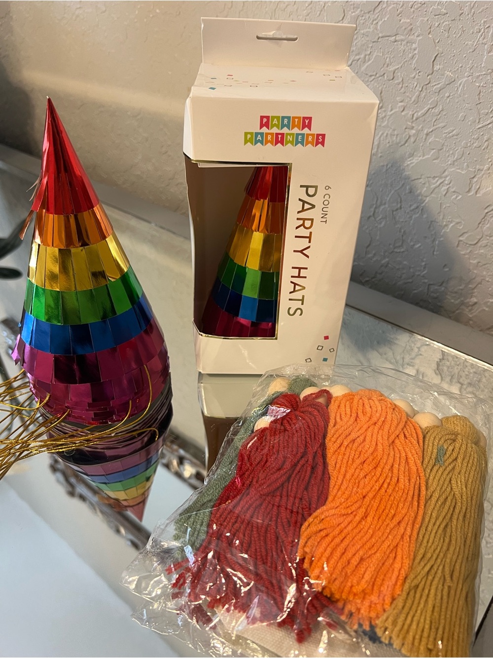 Rainbow Metallic Cone Party Hats - Multicolor